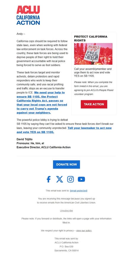 邮件模板创意 Aclu California Action 6