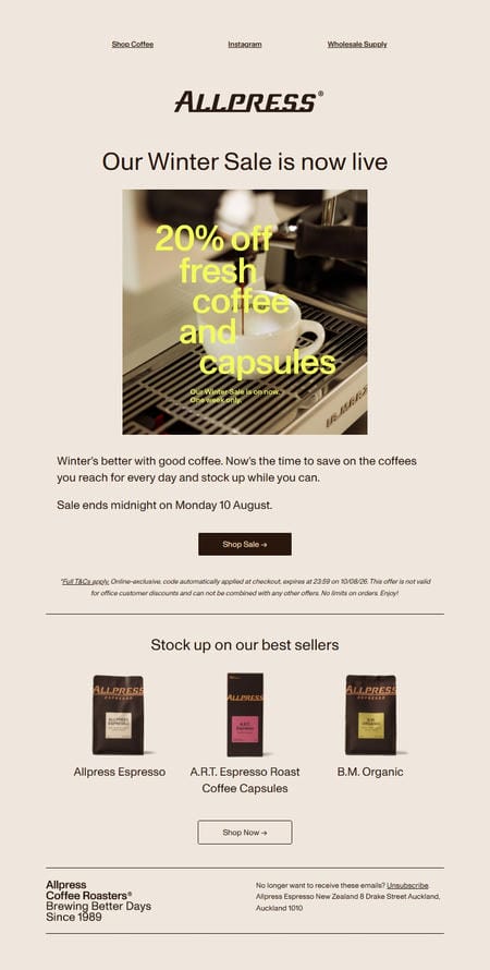 邮件模板创意 Allpress Coffee Roasters 7