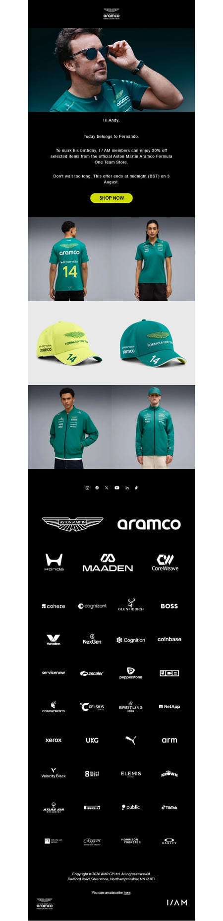 邮件模板创意 Aston Martin Aramco Formula One Team 70