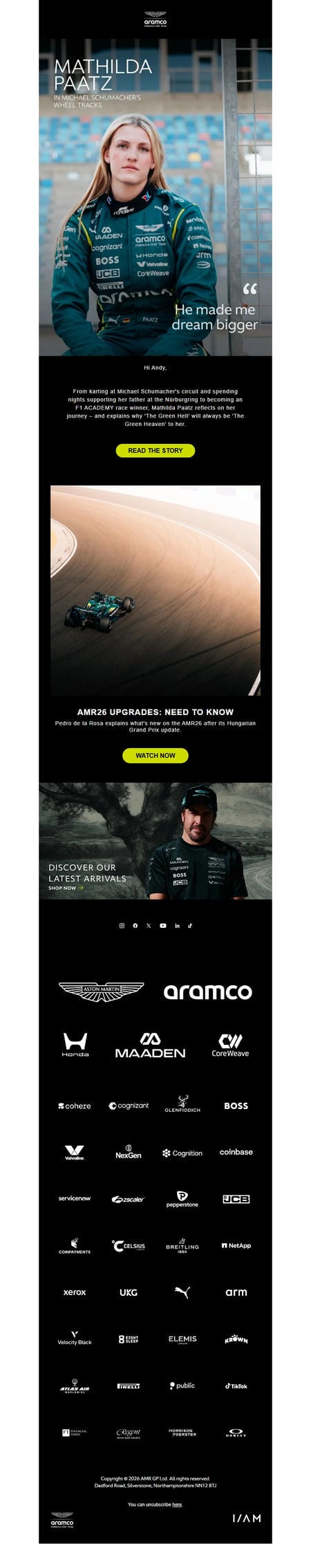 邮件模板创意 Aston Martin Aramco Formula One Team 71