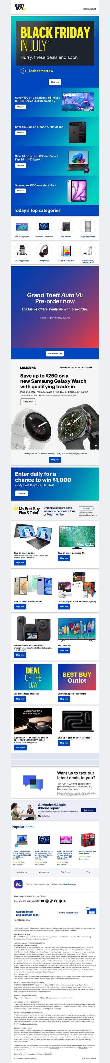 邮件模板创意 Best Buy Black Friday In July 2