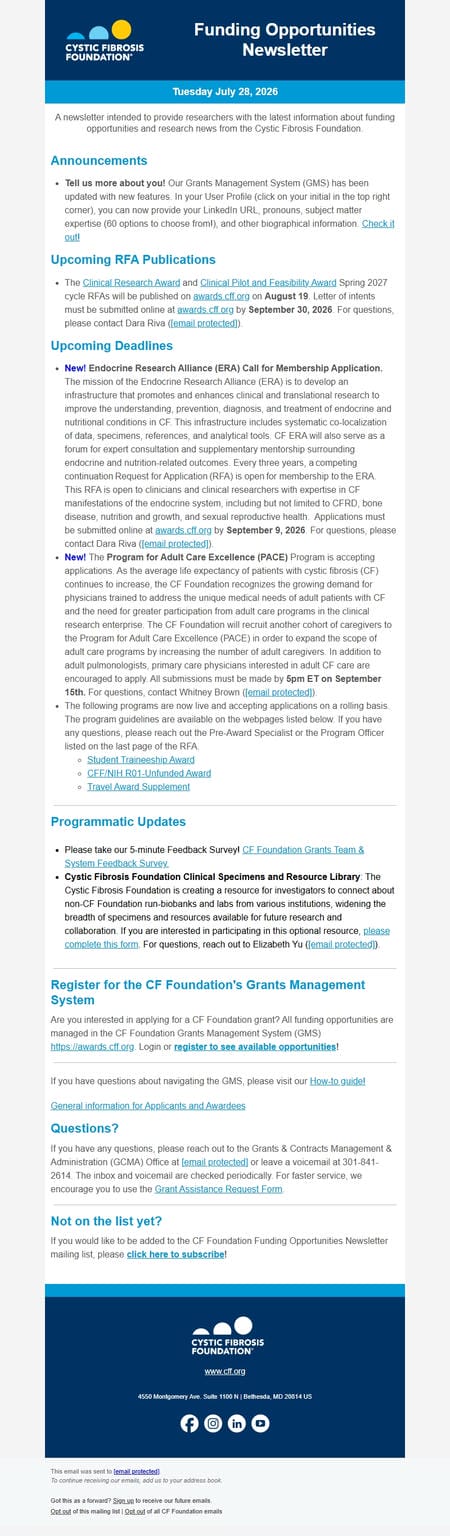 邮件模板创意 Cf Foundation Grants Contracts Management And Administration Gcma 8