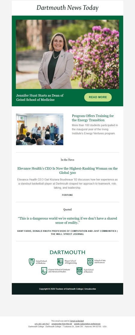 邮件模板创意 Dartmouth News Today 101