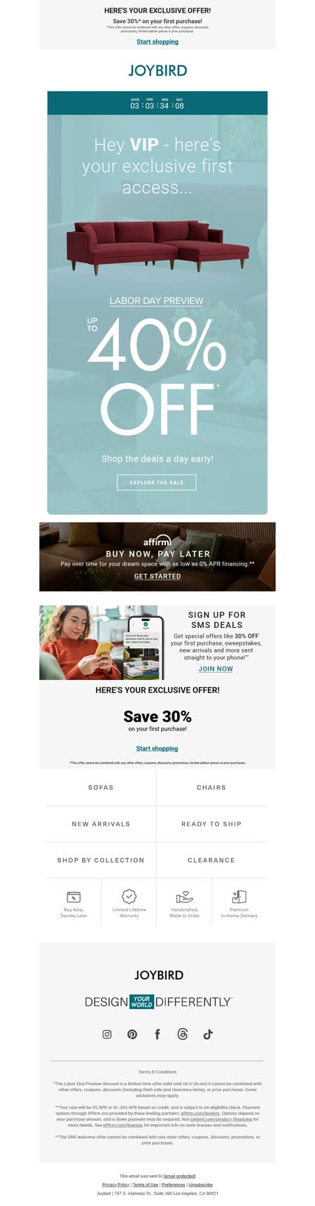 邮件模板创意 Joybird Labor Day Sale