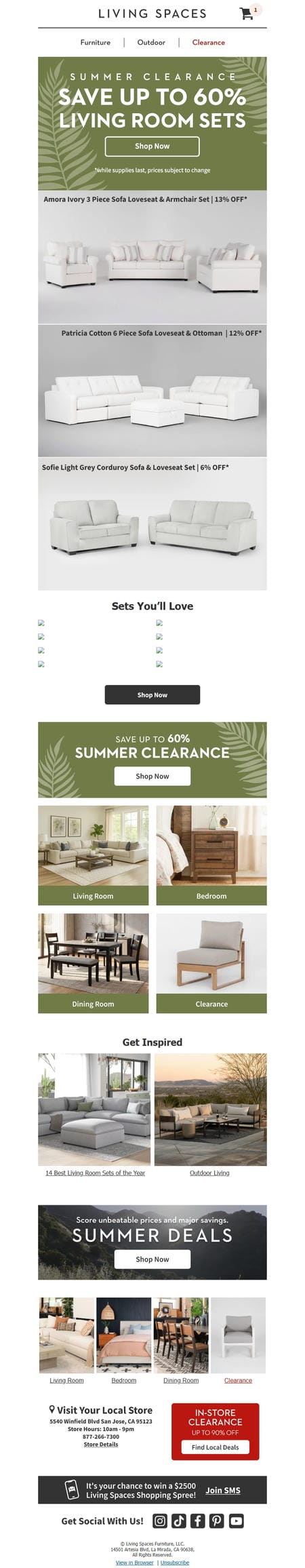 邮件模板创意 Living Spaces Clearance Event