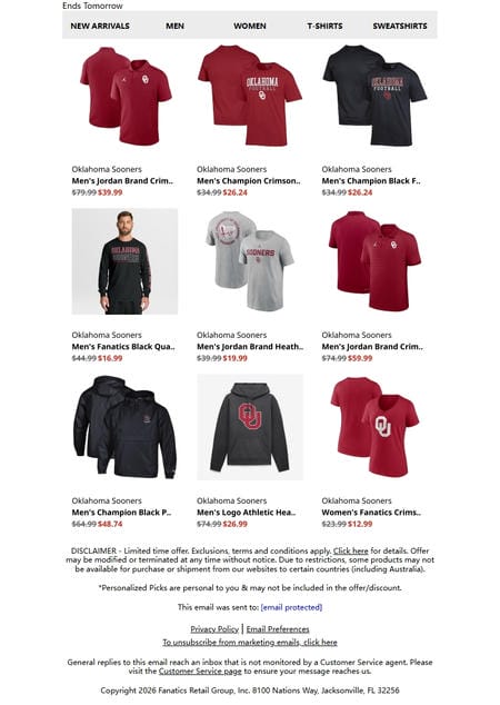 邮件模板创意 Oklahoma Sooners Official Store 300