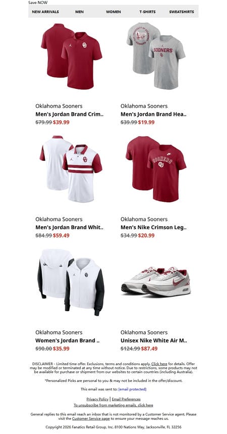 邮件模板创意 Oklahoma Sooners Official Store 302