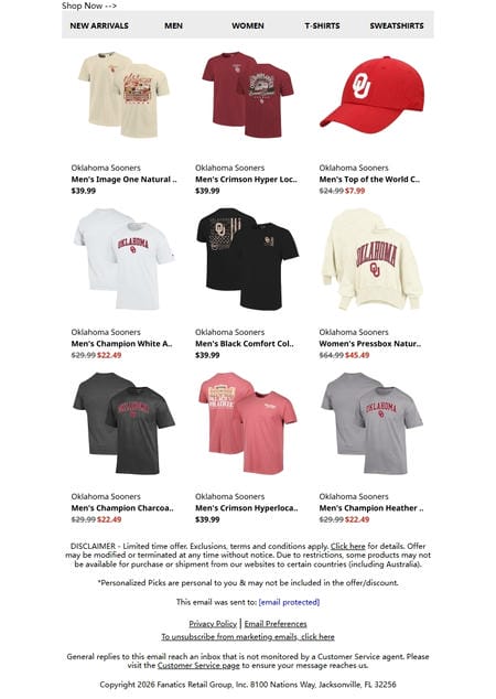 邮件模板创意 Oklahoma Sooners Official Store 305
