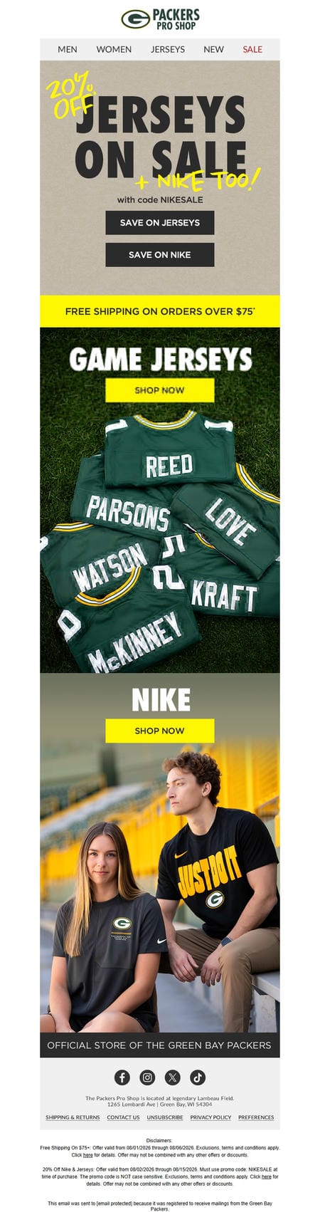 邮件模板创意 Packers Pro Shop 189
