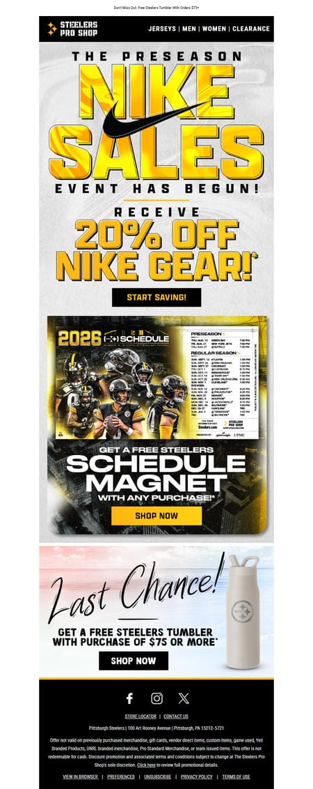 邮件模板创意 Pittsburgh Steelers Pro Shop 116