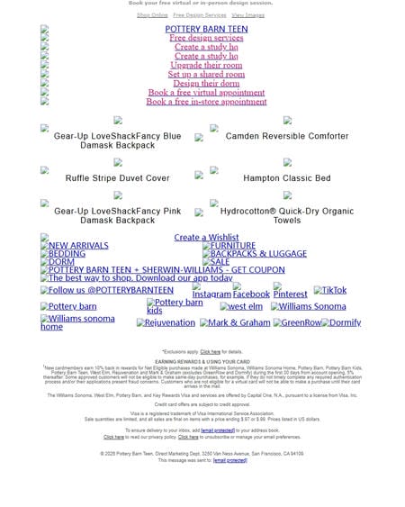 邮件模板创意 Pottery Barn Teen Design Services 10