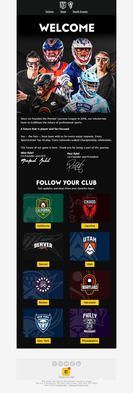 邮件模板创意 Premier Lacrosse League