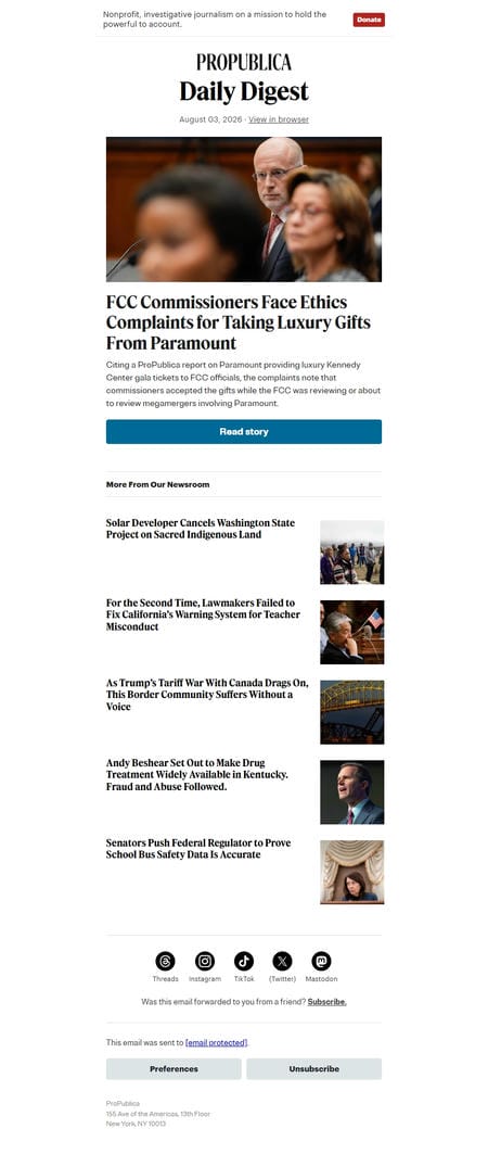 邮件模板创意 Propublicas Daily Digest 62