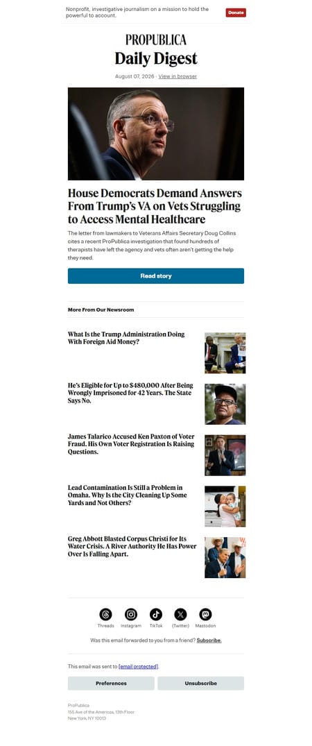 邮件模板创意 Propublicas Daily Digest 66