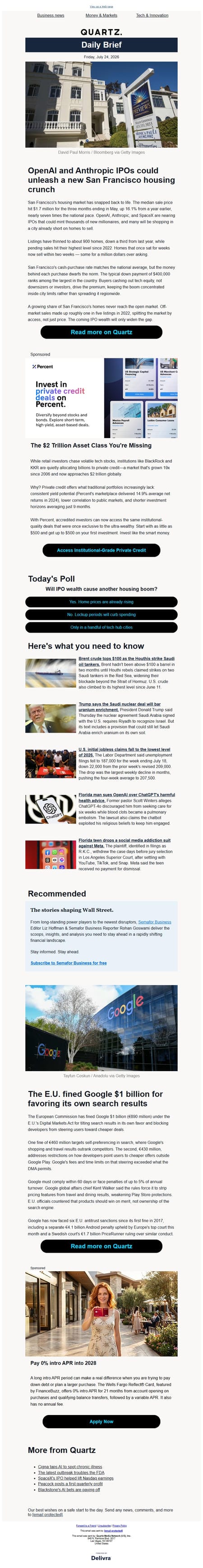 邮件模板创意 Quartz Daily Brief 332