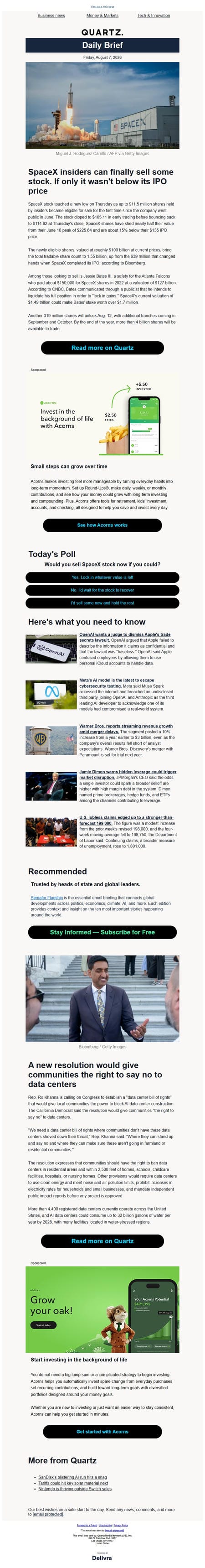 邮件模板创意 Quartz Daily Brief 343