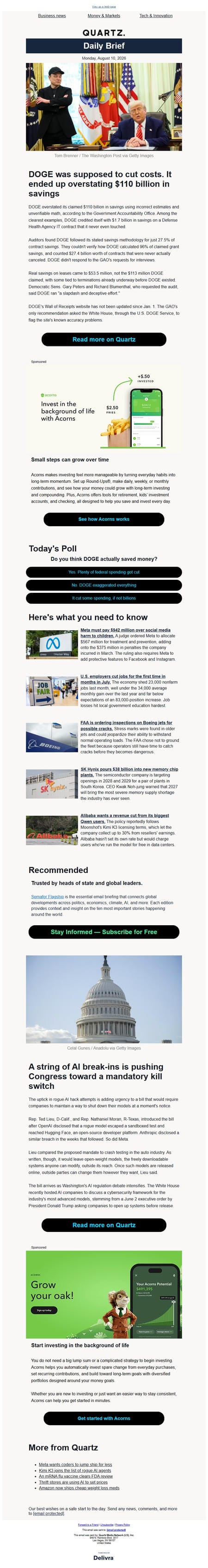 邮件模板创意 Quartz Daily Brief 344