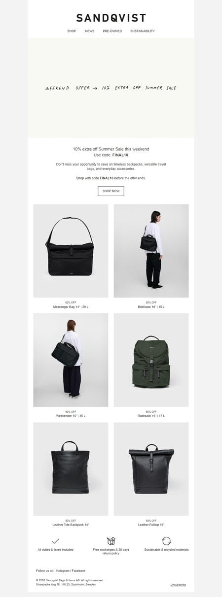 邮件模板创意 Sandqvist Bags Items 37