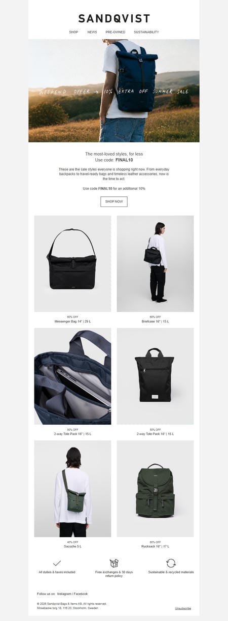 邮件模板创意 Sandqvist Bags Items 38