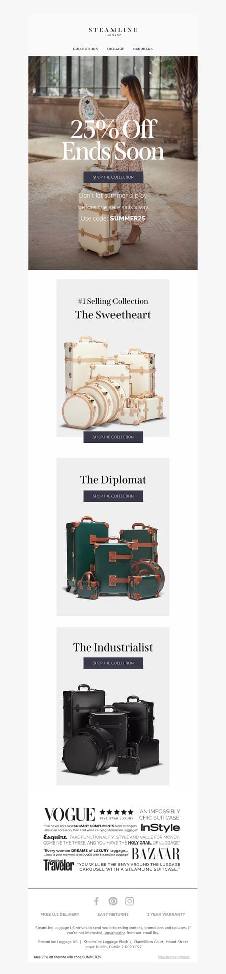 邮件模板创意 Steamline Luggage 102