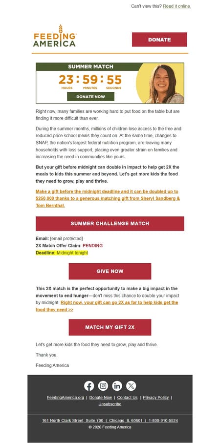 邮件模板创意 Summer Challenge Deadline Feeding America