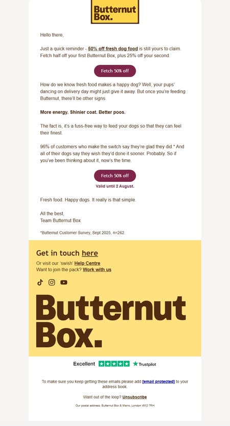 邮件模板创意 Team Butternut Box