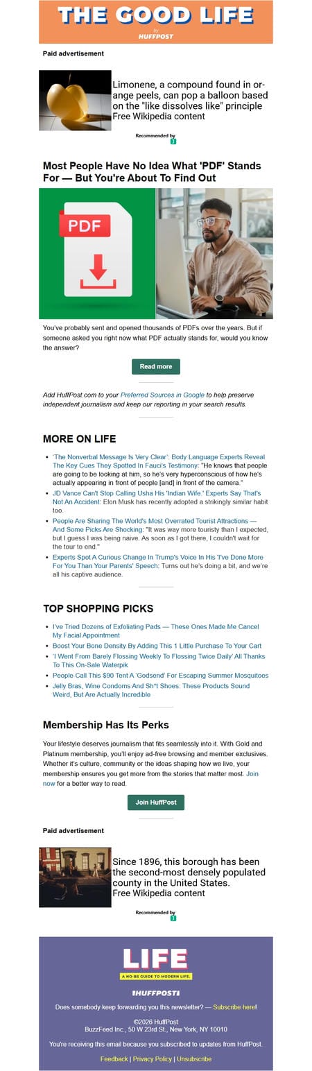 邮件模板创意 The Good Life By Huffpost 121