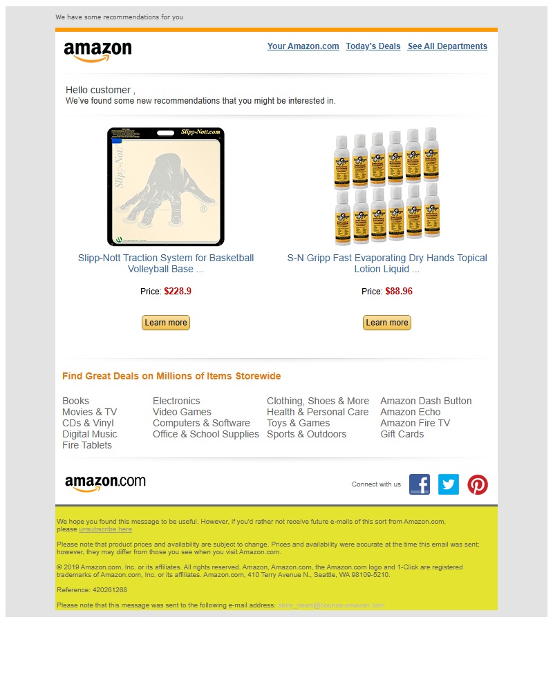 Amazon 商品推荐邮件